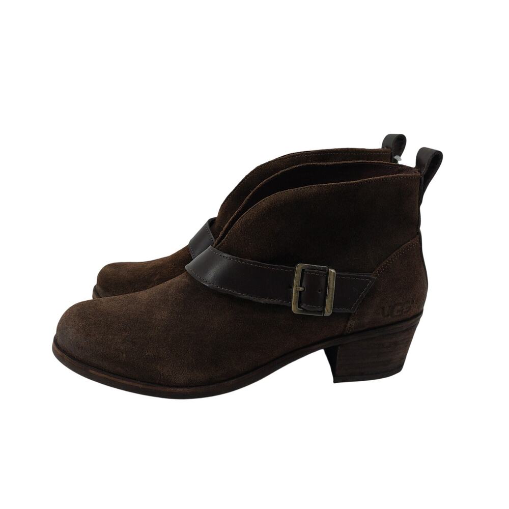 Ugg Wright Belted Brown Suede Leather Booties Womens Sz 8.5